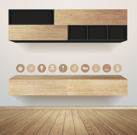 Living room interior with furniture flat icons, Vector illustration modern template designのイラスト素材