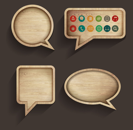 Vector wood sign of speech bubbles template design, With business flat iconsのイラスト素材