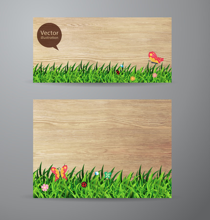 Vector brochure business banner design template With green grass over wood fence backgroundのイラスト素材