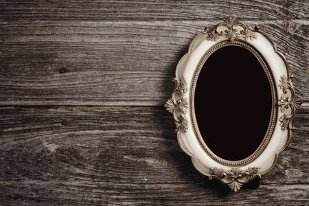 Golden vintage frame on wood texture background, Objects with clipping paths for design work