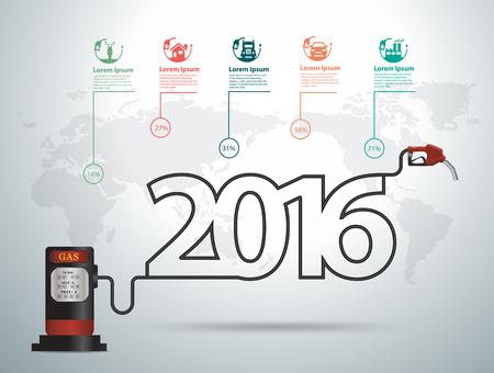 2016 new year ideas concept with gasoline pump nozzle gas station, Vector illustration modern design templateのイラスト素材