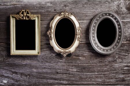 Antique frame on wood, Objects with clipping paths for design workの写真素材