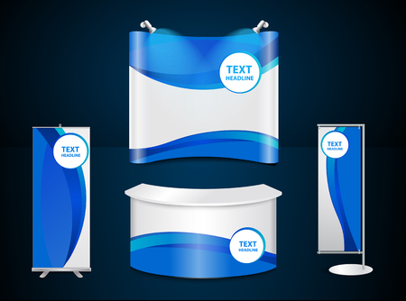 Exhibition stands with blue corporate identity template with digital elementsのイラスト素材