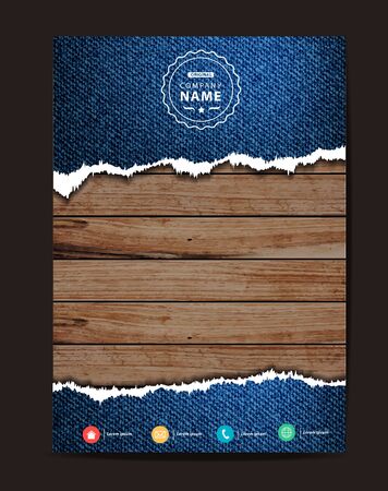 Jeans texture on wood background, Business brochure design layout template in A4 size,illustration modern design ( Image trace of wooden background )のイラスト素材