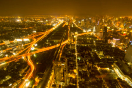 Night cityscape blurred background, on Baiyoke tower Bangkok at Thailandの写真素材