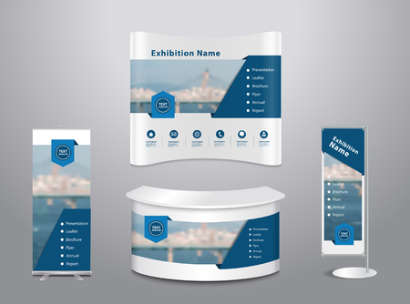 Set of trade exhibition stand with cover presentation abstract geometric background, With texture of wood backgroundのイラスト素材