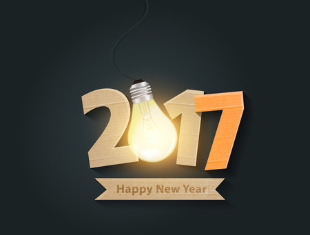 Creative happy new year 2017 with light bulb idea design. Vector illustration.のイラスト素材