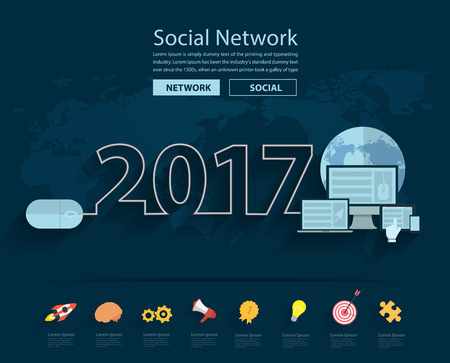 2017 new year business innovation technology connection, Inspiration business plan, marketing strategy, teamwork, brainstorming ideas concept, Vector illustration modern design layout templateのイラスト素材