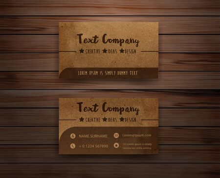 Recycled paper business cards on wooden pattern.のイラスト素材