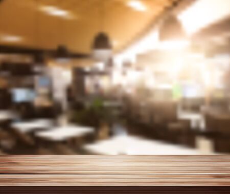 Wood table top with blur coffee shopのイラスト素材