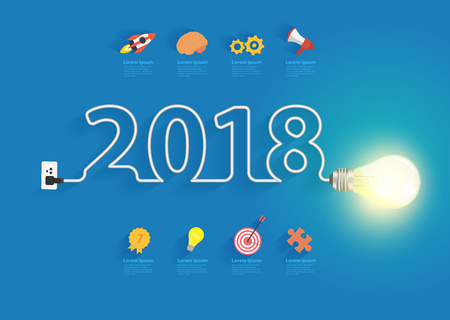 Creative light bulb idea with 2018 new year design, Inspiration business plan, marketing strategy, teamwork, brainstorm ideas concept, Vector illustration modern design layout templateのイラスト素材