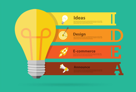 Creative light bulb idea banner design, Infographic typographic steps to success business horizontal timeline process chart template, Vector illustration.のイラスト素材