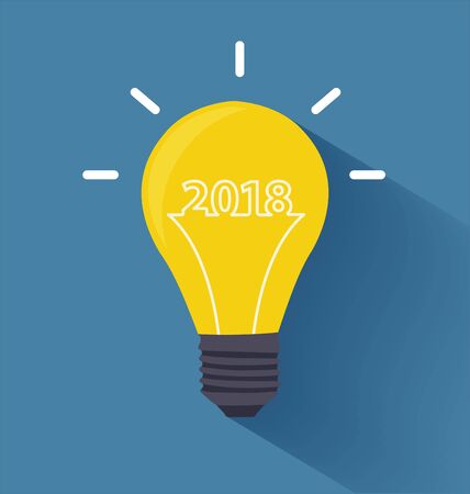 Creative light bulb idea with 2018 new year, Vector illustration flat style designのイラスト素材
