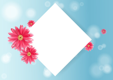 Pink flower and paper greeting card.  Vector illustrationのイラスト素材