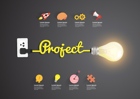 Project concept, with creative light bulb idea vector illustration modern design templateのイラスト素材