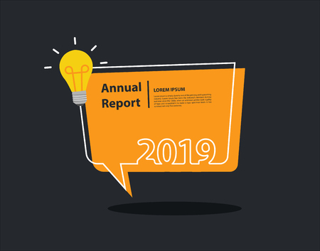 Happy New 2019 year with creative light bulb and speech bubble background flyers, Trendy flat invitation, posters, brochure, banners, calendar and frame border vector designのイラスト素材