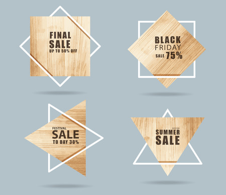 Wooden sign with creative sale banner modern layout template designのイラスト素材