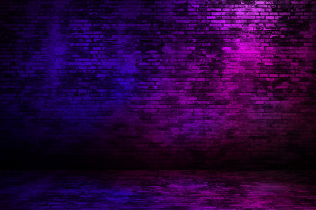 Brick wall texture  with neon light.の写真素材