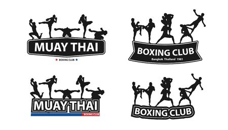 Kickboxing, Thai boxing, Muay Thai action on flat big letters ideas conceptのイラスト素材