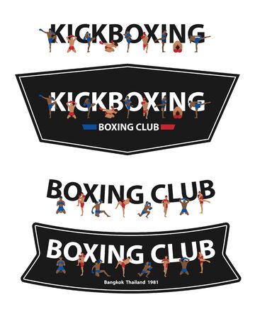 Kickboxing, Thai boxing, Muay Thai action on flat big letters ideas conceptのイラスト素材