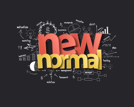 New normal typography design with creative thinking drawing charts and graphs business success strategy plan inspiration, Vector illustration layout templateのイラスト素材