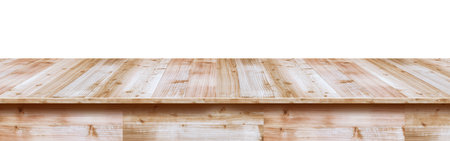 Wood table top used for display or montage your products, isolated on white backgroundの写真素材