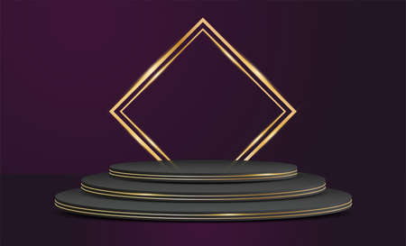 Vector product stand black and gold colors, Luxury concept background, presentation mock up, show cosmetic display stage pedestal designのイラスト素材