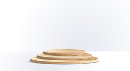 Vector wood podium on white room background, presentation mock up, show cosmetic product display stage pedestal designのイラスト素材