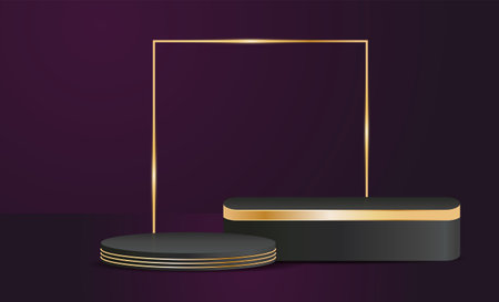Vector product stand black and gold colors, Luxury concept background, presentation mock up, show cosmetic display stage pedestal designのイラスト素材