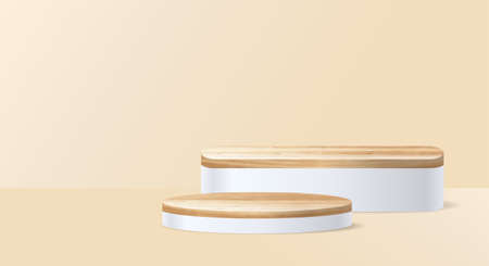Vector wood podium on room background, presentation mock up, show cosmetic product display stage pedestal designのイラスト素材