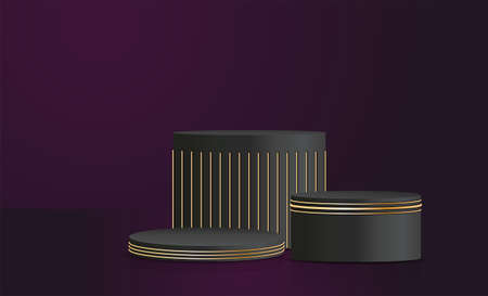 Vector product stand black and gold colors, Luxury concept background, presentation mock up, show cosmetic display stage pedestal designのイラスト素材