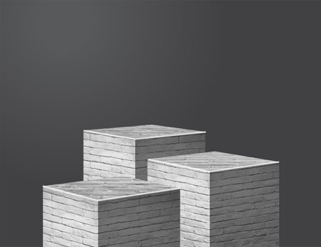 White grunge brick wall product display, Platforms presentation mock up show cosmetic  stage pedestal design, Vector illustrationのイラスト素材