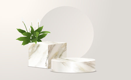 Vector marble podium presentation mock up, show cosmetic product display stage pedestal background designのイラスト素材