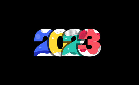 Number 2023 happy new year with abstract liquid shapes design modern graphic elements, Vector...