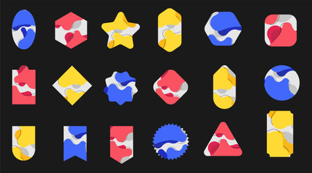 Set of tags labels with abstract liquid shapes background design, Vector illustration flat modern layout templateのイラスト素材