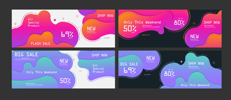 Set of vector banners abstract modern geometric graphic element with dynamical colored forms and line with flowing liquid shapesのイラスト素材