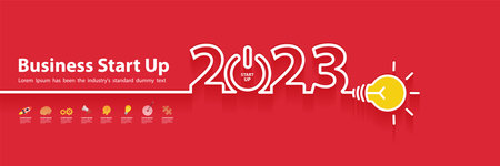 Startup business 2023 new year with creative light bulb ideas concept design, Vector illustration flat modern layout templateのイラスト素材