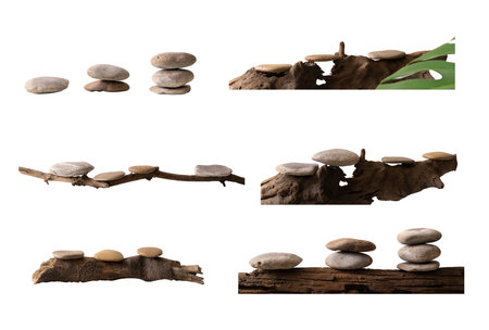 Set of oval stone with old wood, Podium presentation mock up show cosmetic product display stage...