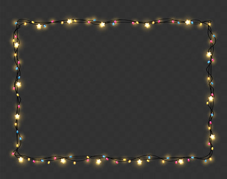 Vector Christmas lights string rectangle shapeのイラスト素材