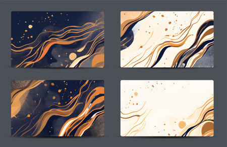 Vector set of abstract banners Luxury abstract fluid art painting background alcohol ink technique black and gold, ai generateのイラスト素材