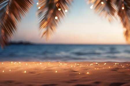 beautiful nature beach and sea background palm leaves in sunset, Copy space of summer vacation and business travel concept, AI generateの素材