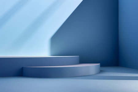 blue stage for product presentation with spotlight in the style of minimalist background, modern interior concept, AI generateの素材