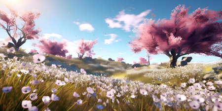 Blossom flowers spring in the park, ai generateの素材