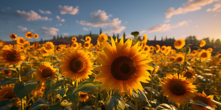 Sunflower field in the summer and sky, ai generateの素材