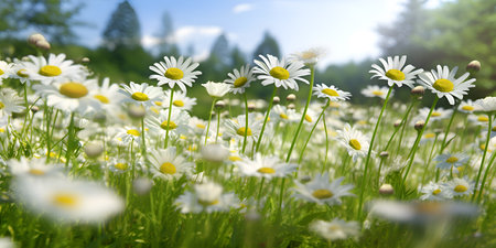 Field of daisies and sky, ai generateの素材