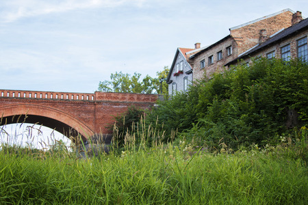 (the River) Venta at Latvia.Kuldiga. beautiful old bridgeの写真素材