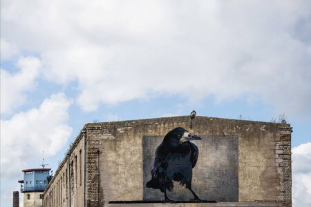 the white brick walls painted black crowの写真素材