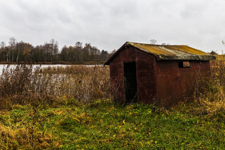 hut by the lakeの写真素材