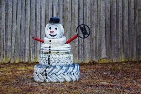 At the barn built of snow tyres made manの写真素材