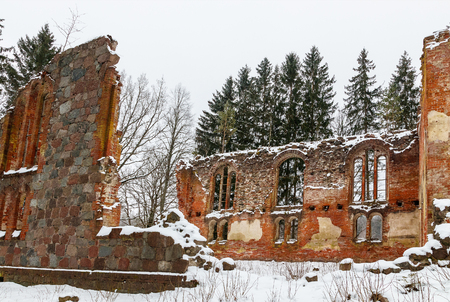 an old church wall of stones.の写真素材